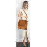 Torebka damska shopper worek zamsz elegancka lekka duża torba S396 Brązowa