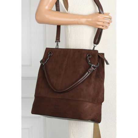Torebka damska shopper worek zamsz elegancka lekka torba S396 Czekoladowa