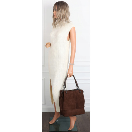 Torebka damska shopper worek zamsz elegancka lekka torba S396 Czekoladowa