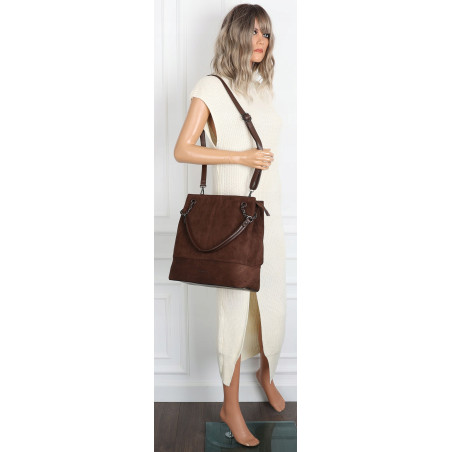 Torebka damska shopper worek zamsz elegancka lekka torba S396 Czekoladowa