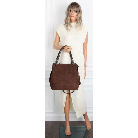 Torebka damska shopper worek zamsz elegancka lekka torba S396 Czekoladowa