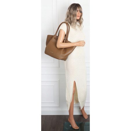 Torebka Damska Shopperka Pojemna Modna Duża Torba Listonoszka 14081 Brązowa