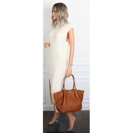 Torebka Damska Shopperka Pojemna Duża Modna Torba Listonoszka 14081 Brązowa