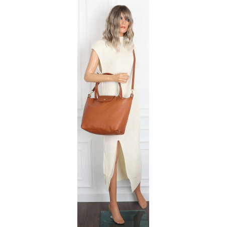 Torebka Damska Shopperka Pojemna A4 Modna Torba Listonoszka PU682 Brązowa