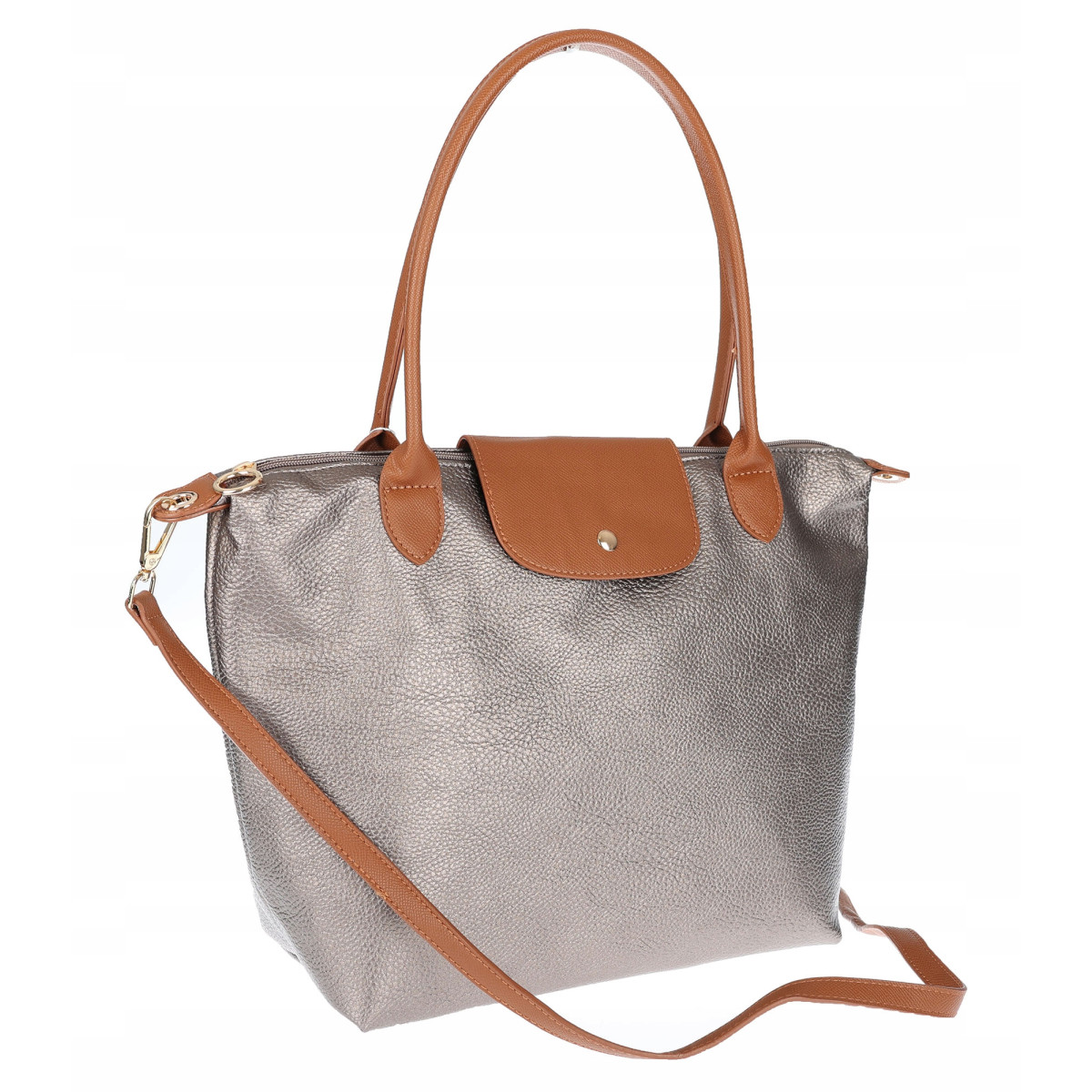 Torebka Damska Shopperka Pojemna A4 Modna Torba Listonoszka PU682 Srebrna