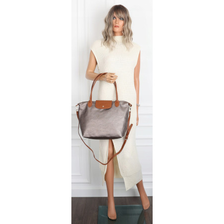 Torebka Damska Shopperka Pojemna A4 Modna Torba Listonoszka PU682 Srebrna