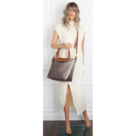 Torebka Damska Shopperka Pojemna A4 Modna Torba Listonoszka PU682 Srebrna