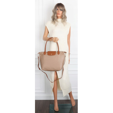 Torebka Damska Shopperka Pojemna A4 Modna Torba Listonoszka PU682 Beżowa