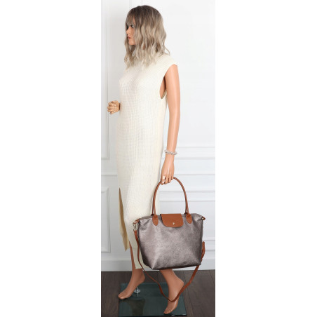 Torebka Damska Shopperka Pojemna A4 Modna Torba Listonoszka PU682 Srebrna