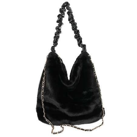 TOREBKA DAMSKA NA RAMIĘ ZE SZTUCZNEGO FUTERKA WŁOSKA MARKA XY2503 Czarna