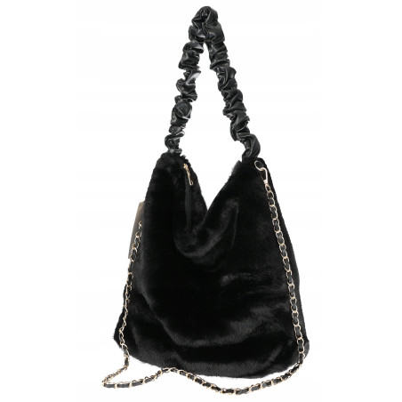 TOREBKA DAMSKA NA RAMIĘ ZE SZTUCZNEGO FUTERKA WŁOSKA MARKA XY2503 Czarna