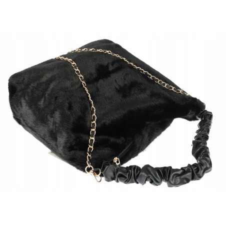 TOREBKA DAMSKA NA RAMIĘ ZE SZTUCZNEGO FUTERKA WŁOSKA MARKA XY2503 Czarna