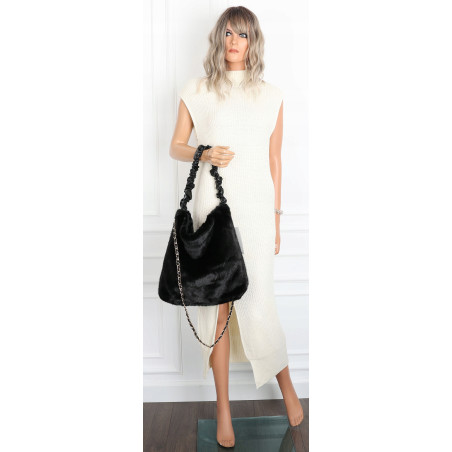 TOREBKA DAMSKA NA RAMIĘ ZE SZTUCZNEGO FUTERKA WŁOSKA MARKA XY2503 Czarna