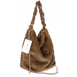 TOREBKA DAMSKA NA RAMIĘ ZE SZTUCZNEGO FUTERKA WŁOSKA MARKA XY2503 Brązowa