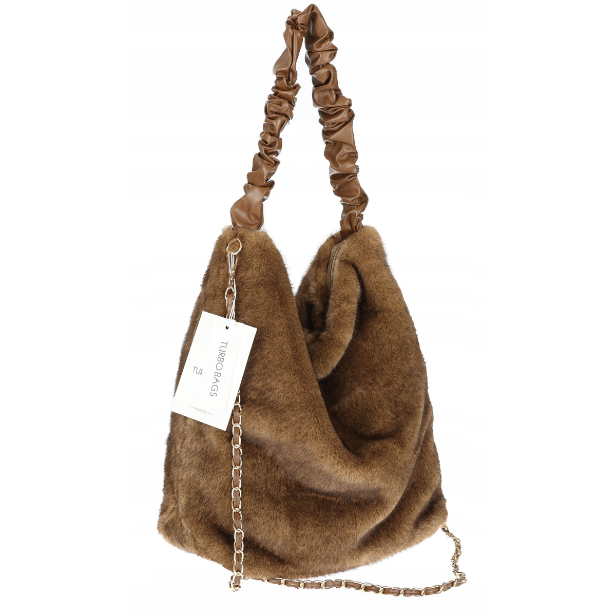 TOREBKA DAMSKA NA RAMIĘ ZE SZTUCZNEGO FUTERKA WŁOSKA MARKA XY2503 Brązowa