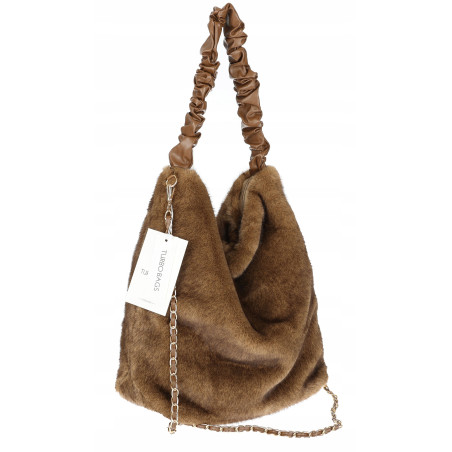 TOREBKA DAMSKA NA RAMIĘ ZE SZTUCZNEGO FUTERKA WŁOSKA MARKA XY2503 Brązowa