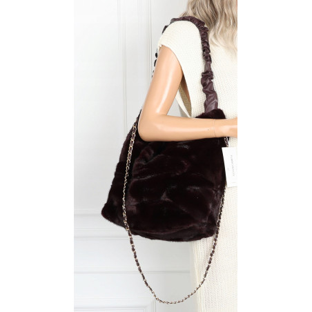 TOREBKA DAMSKA NA RAMIĘ ZE SZTUCZNEGO FUTERKA WŁOSKA MARKA XY2503 Brdowa
