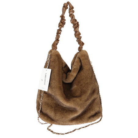 TOREBKA DAMSKA NA RAMIĘ ZE SZTUCZNEGO FUTERKA WŁOSKA MARKA XY2503 Brązowa