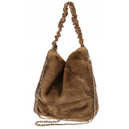 TOREBKA DAMSKA NA RAMIĘ ZE SZTUCZNEGO FUTERKA WŁOSKA MARKA XY2503 Brązowa