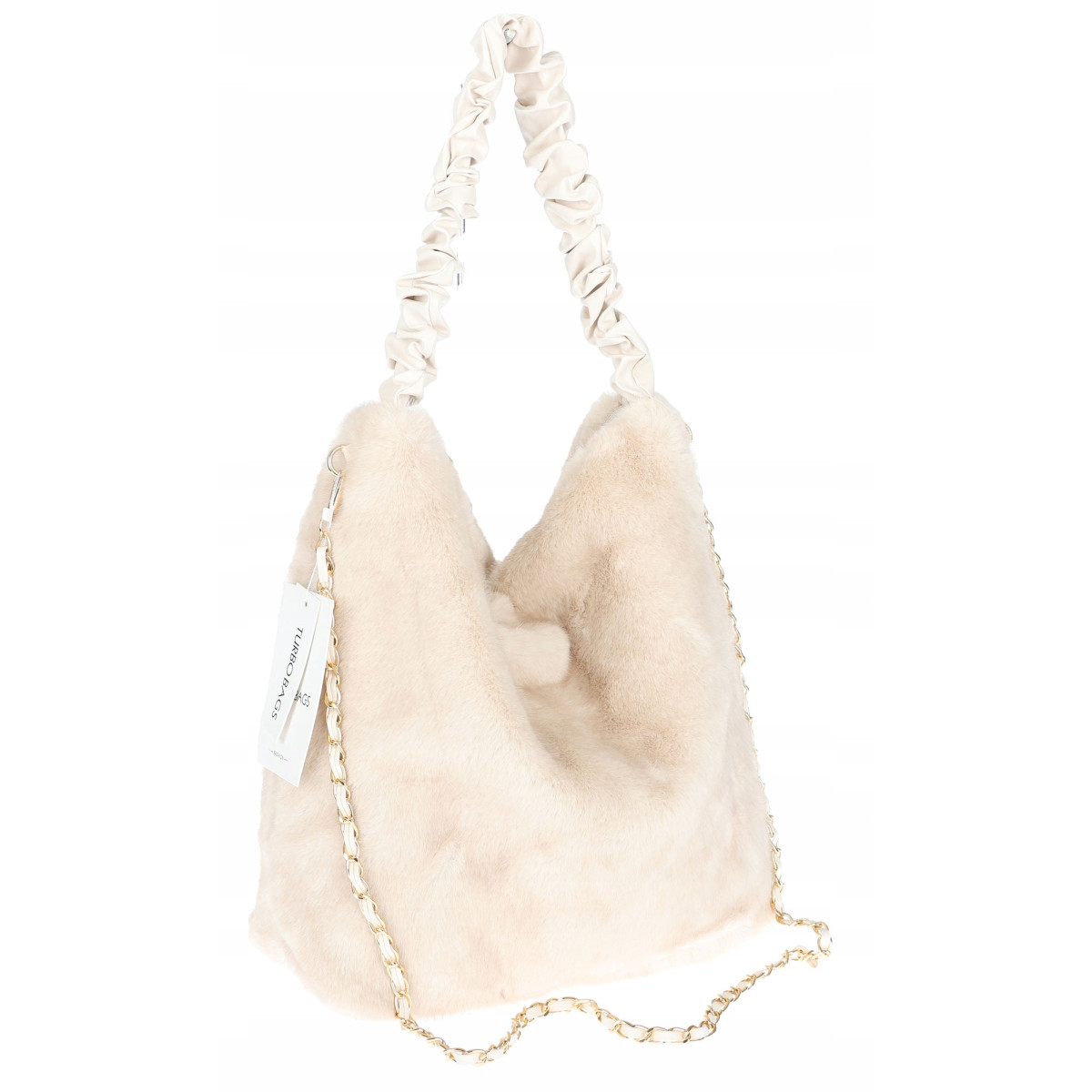 TOREBKA DAMSKA NA RAMIĘ ZE SZTUCZNEGO FUTERKA WŁOSKA MARKA XY2503 Beżowa