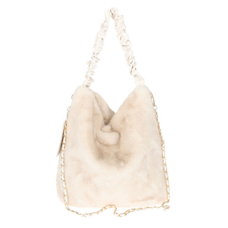 TOREBKA DAMSKA NA RAMIĘ ZE SZTUCZNEGO FUTERKA WŁOSKA MARKA XY2503 Beżowa