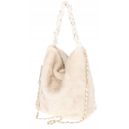 TOREBKA DAMSKA NA RAMIĘ ZE SZTUCZNEGO FUTERKA WŁOSKA MARKA XY2503 Beżowa