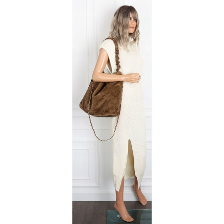 TOREBKA DAMSKA NA RAMIĘ ZE SZTUCZNEGO FUTERKA WŁOSKA MARKA XY2503 Brązowa