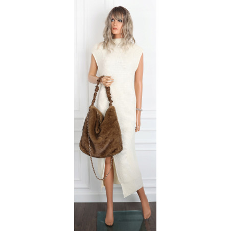 TOREBKA DAMSKA NA RAMIĘ ZE SZTUCZNEGO FUTERKA WŁOSKA MARKA XY2503 Brązowa
