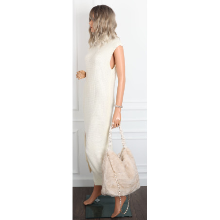 TOREBKA DAMSKA NA RAMIĘ ZE SZTUCZNEGO FUTERKA WŁOSKA MARKA XY2503 Beżowa