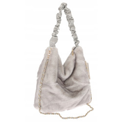 TOREBKA DAMSKA NA RAMIĘ ZE SZTUCZNEGO FUTERKA WŁOSKA MARKA XY2503 Szara