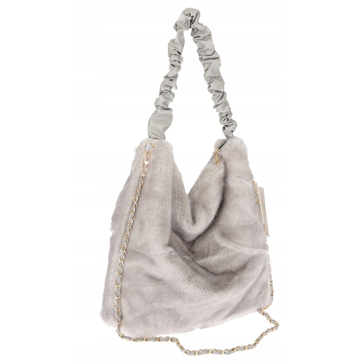 TOREBKA DAMSKA NA RAMIĘ ZE SZTUCZNEGO FUTERKA WŁOSKA MARKA XY2503 Szara