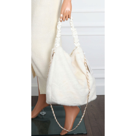 TOREBKA DAMSKA NA RAMIĘ ZE SZTUCZNEGO FUTERKA WŁOSKA MARKA XY2503 Biała