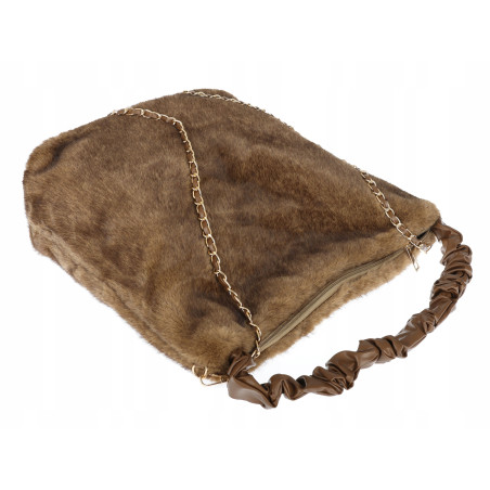 TOREBKA DAMSKA NA RAMIĘ ZE SZTUCZNEGO FUTERKA WŁOSKA MARKA XY2503 Brązowa