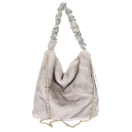 TOREBKA DAMSKA NA RAMIĘ ZE SZTUCZNEGO FUTERKA WŁOSKA MARKA XY2503 Szara