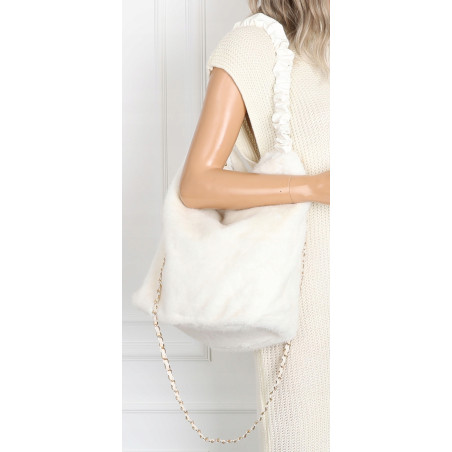 TOREBKA DAMSKA NA RAMIĘ ZE SZTUCZNEGO FUTERKA WŁOSKA MARKA XY2503 Biała