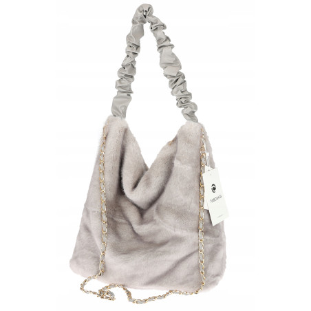 TOREBKA DAMSKA NA RAMIĘ ZE SZTUCZNEGO FUTERKA WŁOSKA MARKA XY2503 Szara