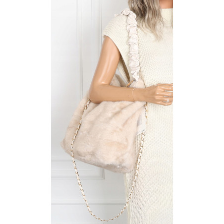 TOREBKA DAMSKA NA RAMIĘ ZE SZTUCZNEGO FUTERKA WŁOSKA MARKA XY2503 Beżowa