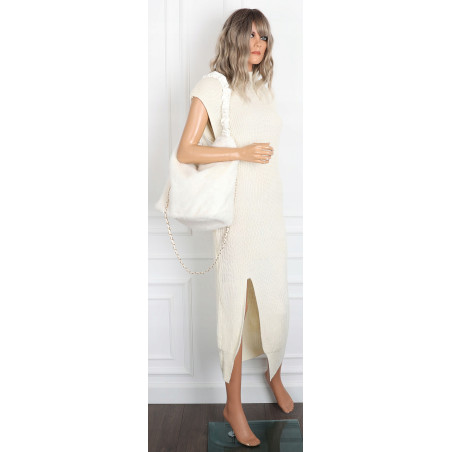 TOREBKA DAMSKA NA RAMIĘ ZE SZTUCZNEGO FUTERKA WŁOSKA MARKA XY2503 Biała