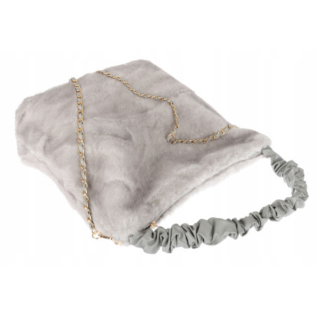 TOREBKA DAMSKA NA RAMIĘ ZE SZTUCZNEGO FUTERKA WŁOSKA MARKA XY2503 Szara