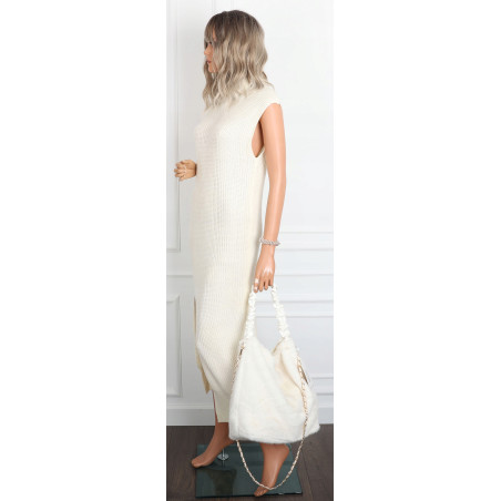 TOREBKA DAMSKA NA RAMIĘ ZE SZTUCZNEGO FUTERKA WŁOSKA MARKA XY2503 Biała