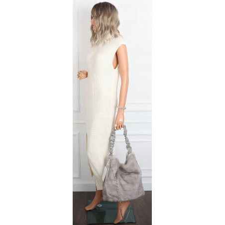 TOREBKA DAMSKA NA RAMIĘ ZE SZTUCZNEGO FUTERKA WŁOSKA MARKA XY2503 Szara