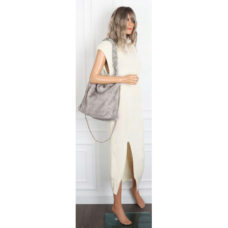 TOREBKA DAMSKA NA RAMIĘ ZE SZTUCZNEGO FUTERKA WŁOSKA MARKA XY2503 Szara