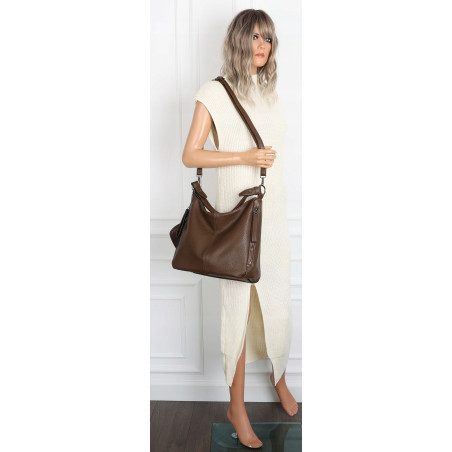 Torebka Damska Shopper Listonoszka Torba na Ramię worek 5026 Czekoladowa