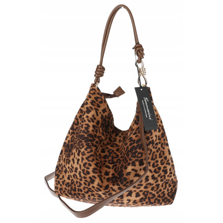 Tommasini zamszowa Torebka Damska w Panterkę Listonoszka Worek 3573 Brązowa