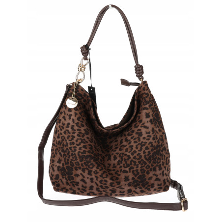 Tommasini zamszowa Torebka Damska w Panterkę duża Worek 3573 Czekoladowa