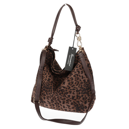 Tommasini zamszowa Torebka Damska w Panterkę duża Worek 3573 Czekoladowa