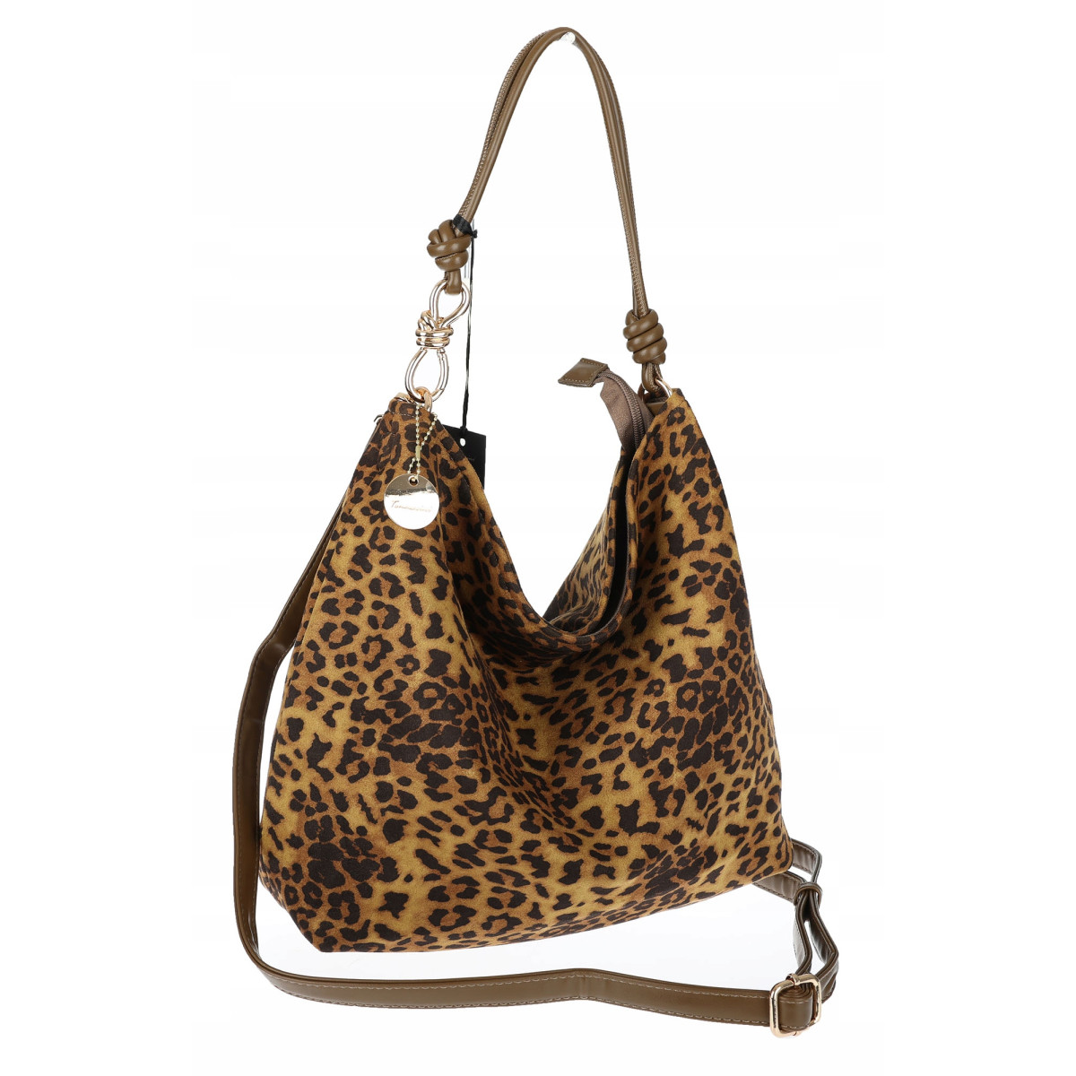 Tommasini zamszowa Torebka Damska Modna w Panterkę duża Worek 3573 Brązowa