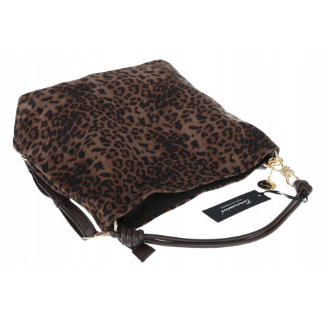 Tommasini zamszowa Torebka Damska w Panterkę duża Worek 3573 Czekoladowa