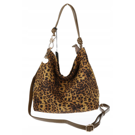 Tommasini zamszowa Torebka Damska Modna w Panterkę duża Worek 3573 Brązowa