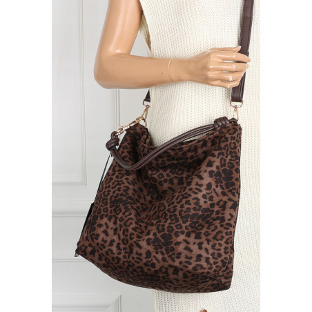 Tommasini zamszowa Torebka Damska w Panterkę duża Worek 3573 Czekoladowa